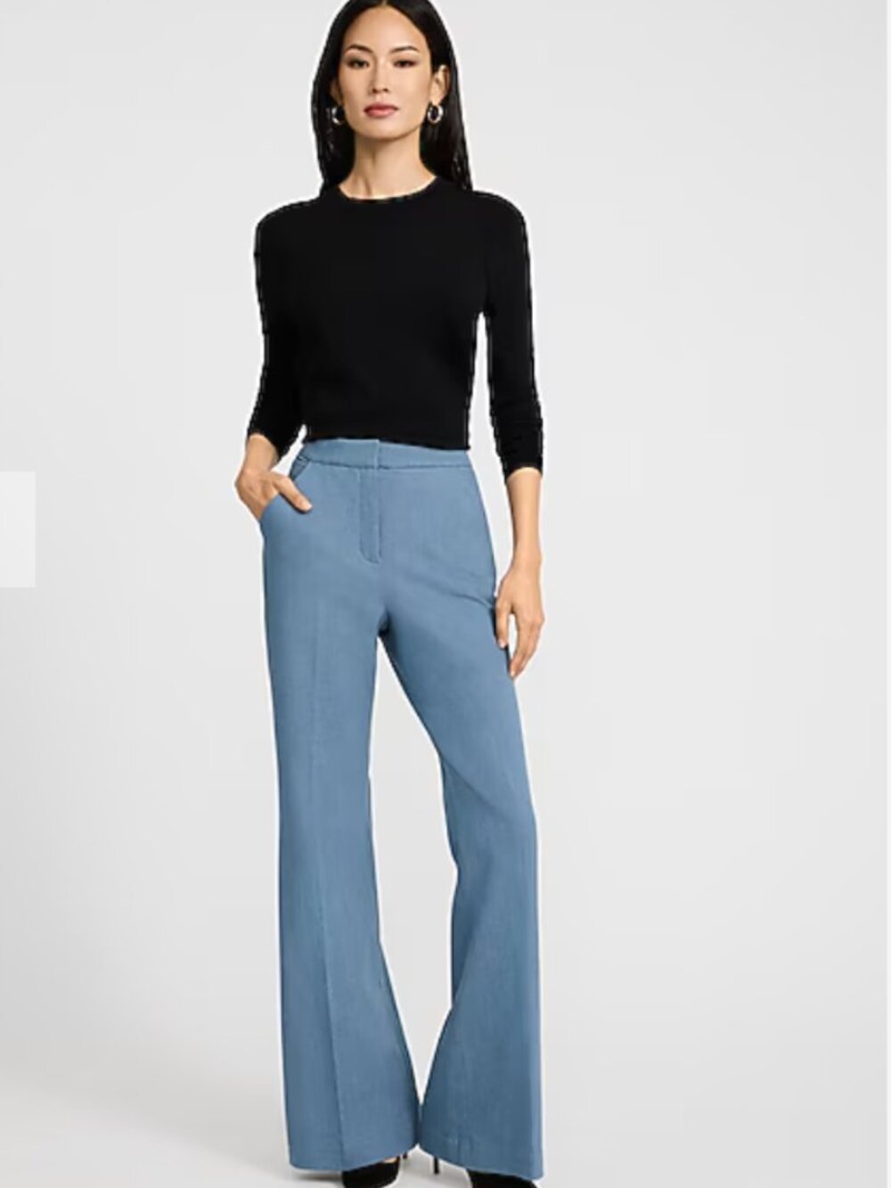 Express Editor Light Blue High Rise Wide Leg Dress Pants Women's